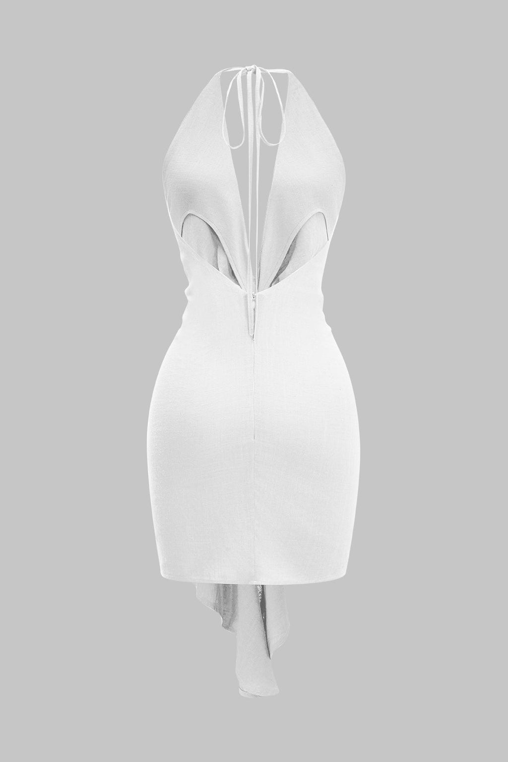 Linen V-Neck Halter Mini Dress with Tie Front and Ruched Back