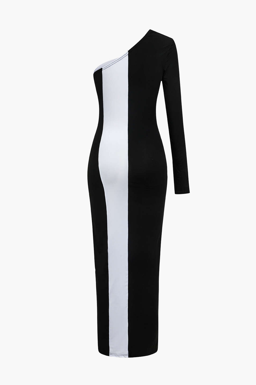 Colorful long sleeve midi dress with metal buckle on one shoulder
