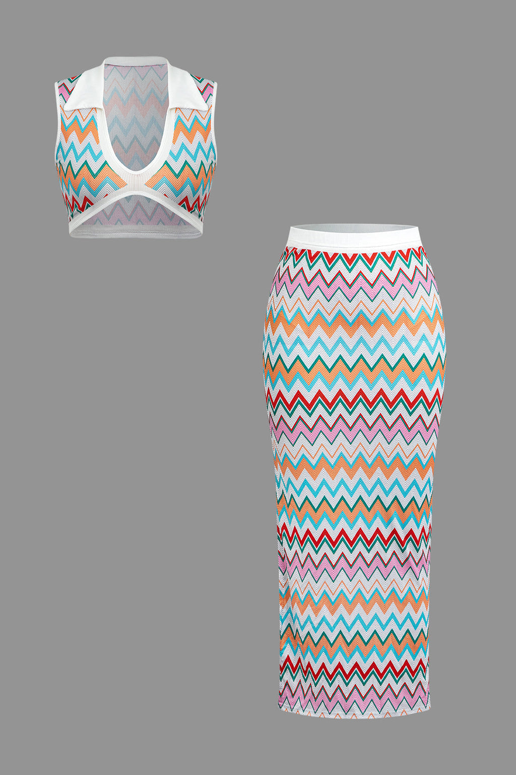 Natiné - Kontrastowy Top V i Rozkloszowana Maxi