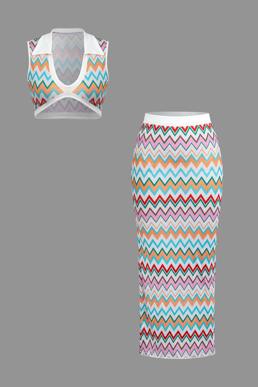 Natiné - Kontrastowy Top V i Rozkloszowana Maxi