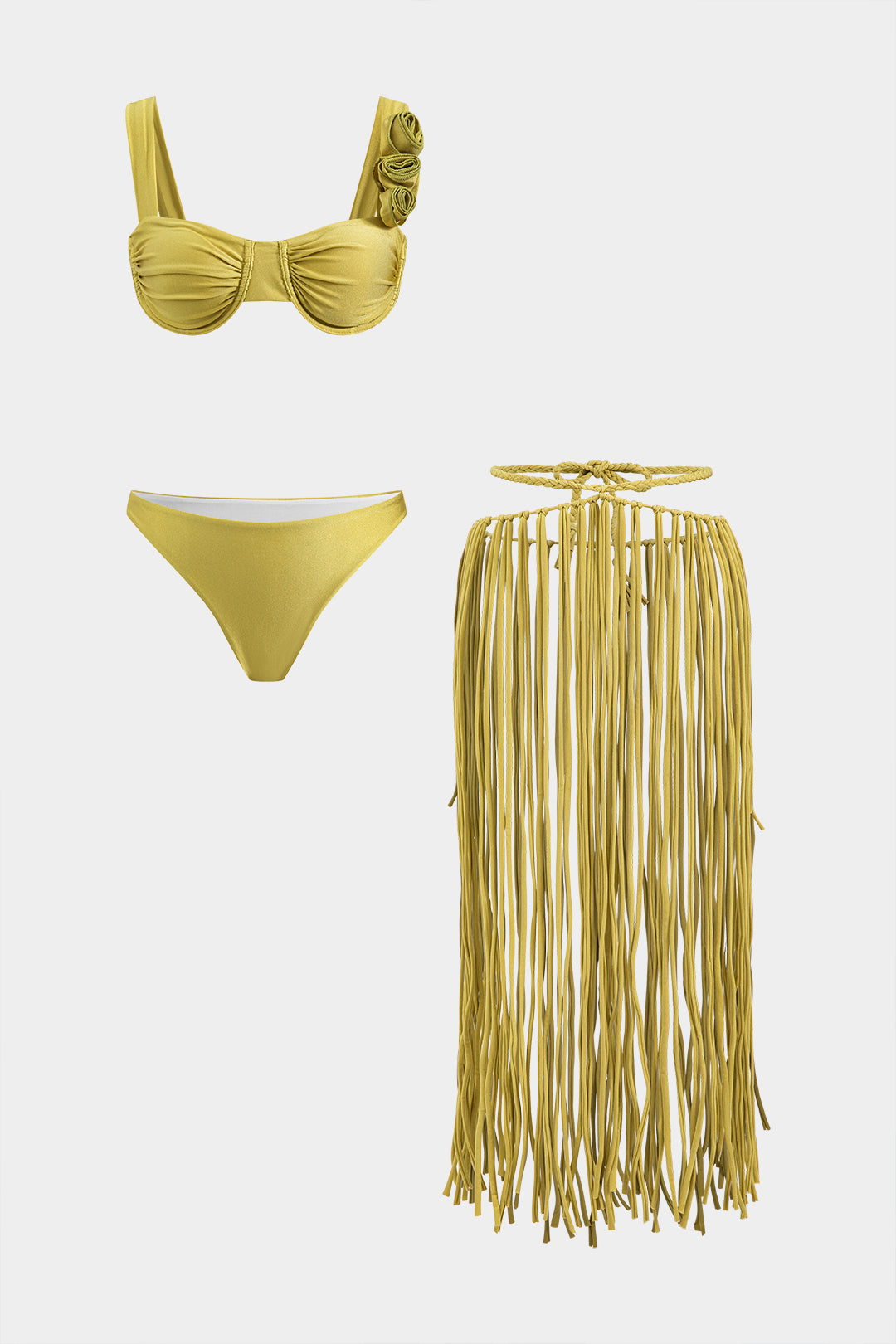 Natiné - Bikini 3D Kwiaty, Frędzle i Narzutka