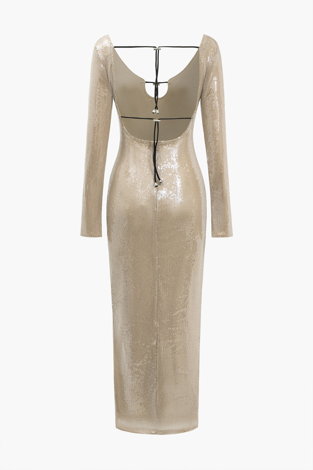 Midi Dress with Sequins and Drawstring at Back