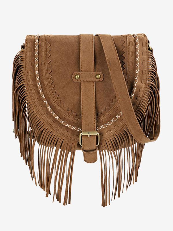 Brązowa torebka crossbody w kowbojskim stylu z frędzlami