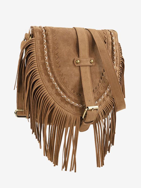 Brązowa torebka crossbody w kowbojskim stylu z frędzlami