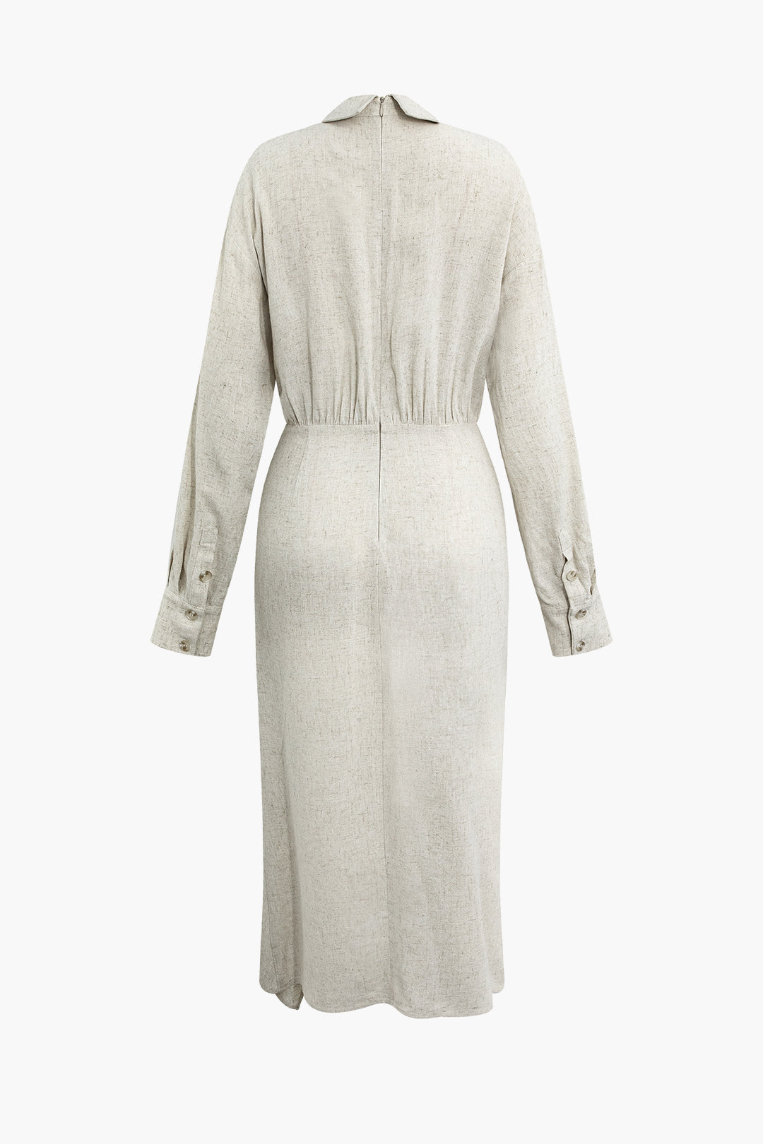 Linen midi dress with ruffles and button