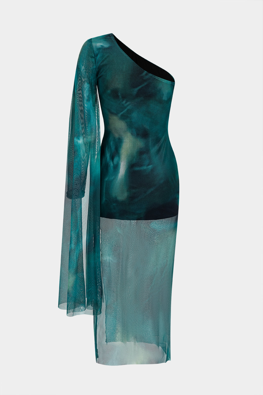Natiné - Midi Sukienka z Jednym Ramiączkiem w Wzór Tie Dye