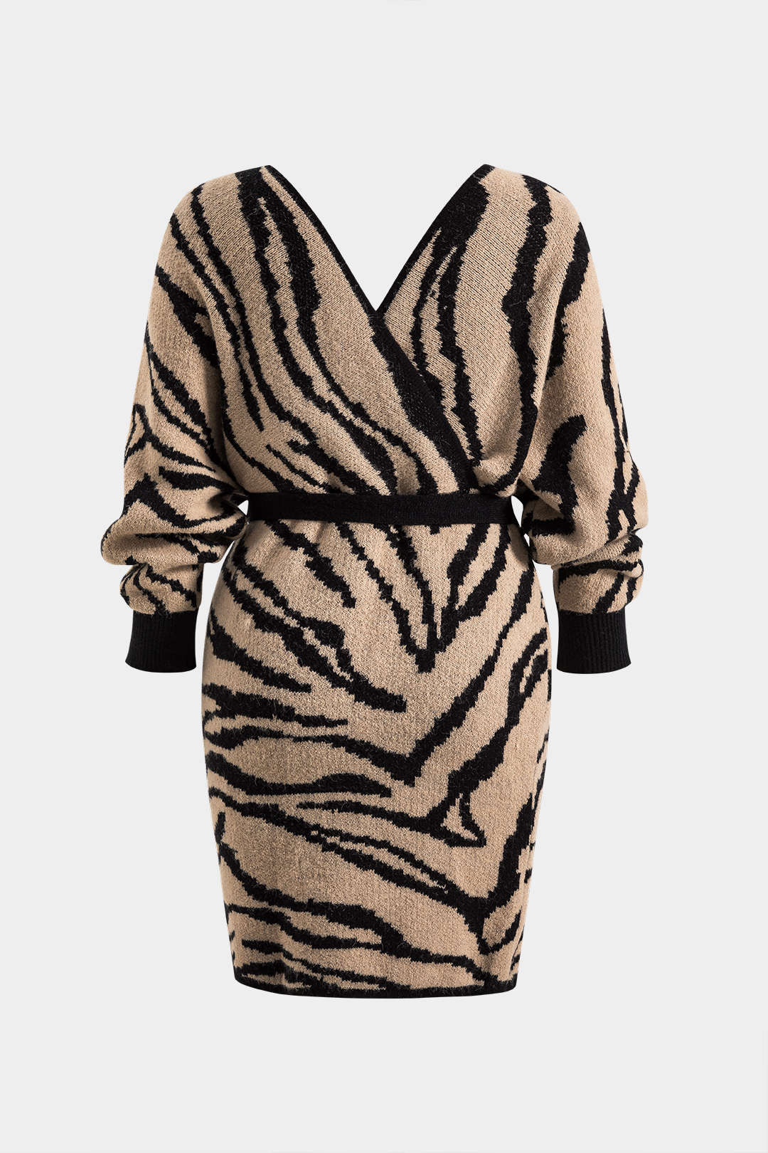 Natiné – Plus Size Sukienka Zebra z Długim Rękawem
