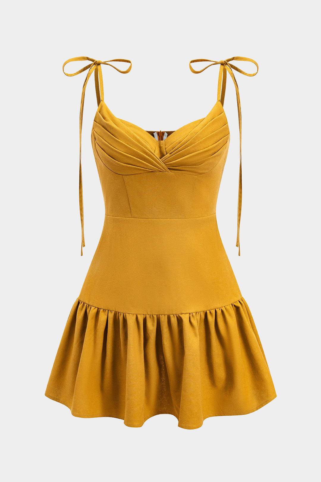 Sleeveless Mini Dress with Ruched Tie-Up Detail in Linen