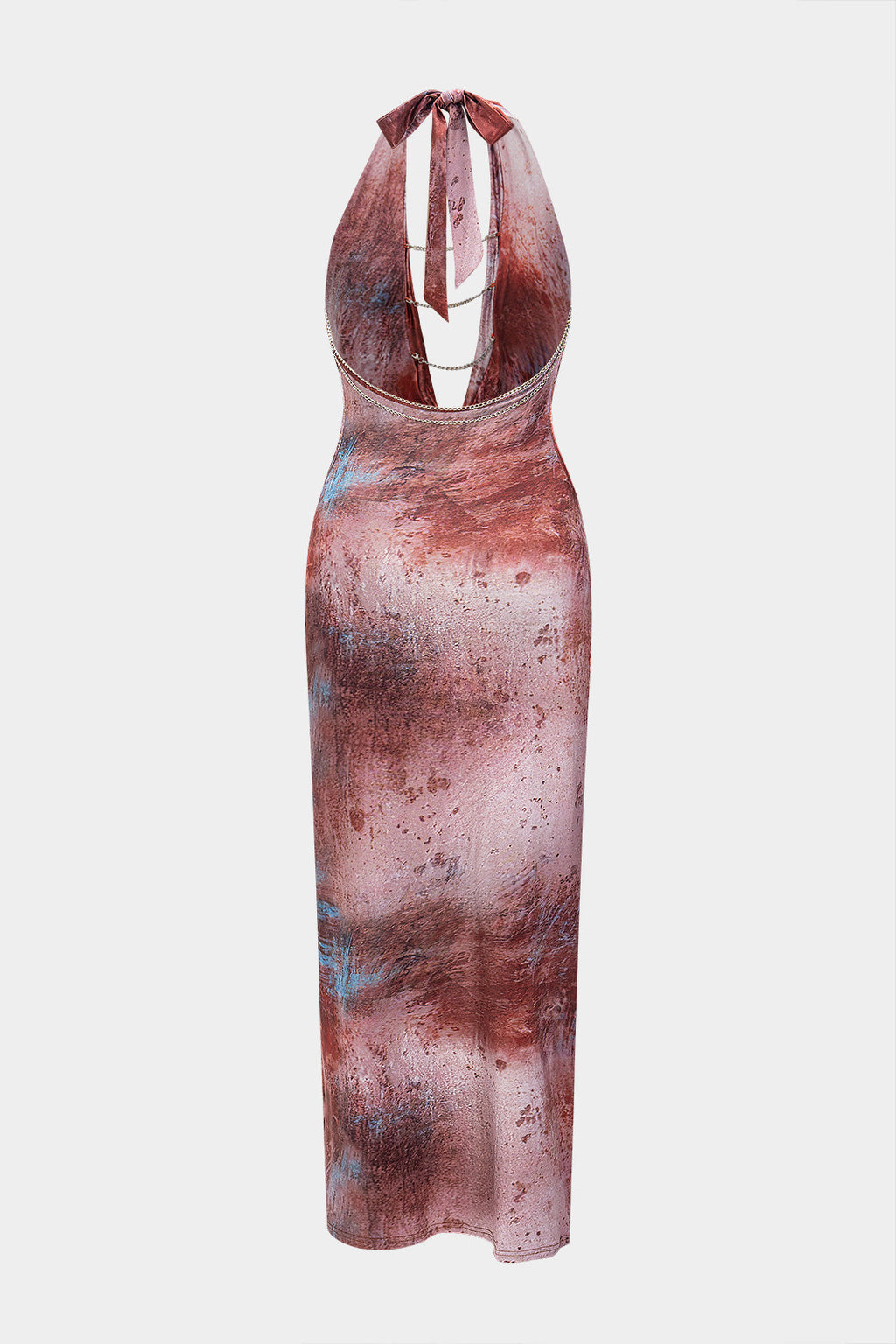 Natiné - Maxi Sukienka halter z tie-dye i łańcuchem
