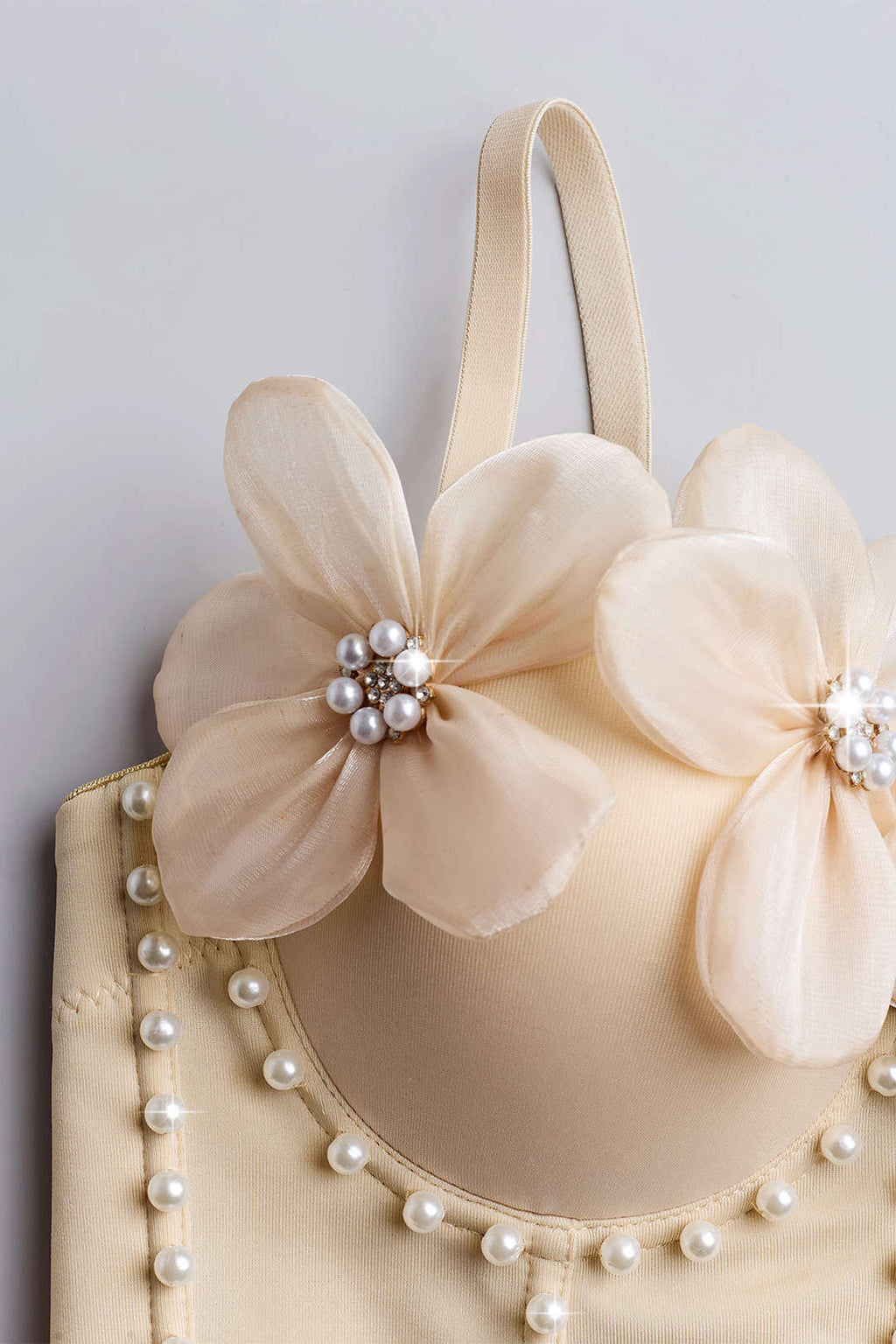 3D Floral Top with Lace Bustier, Crystals and Pearls