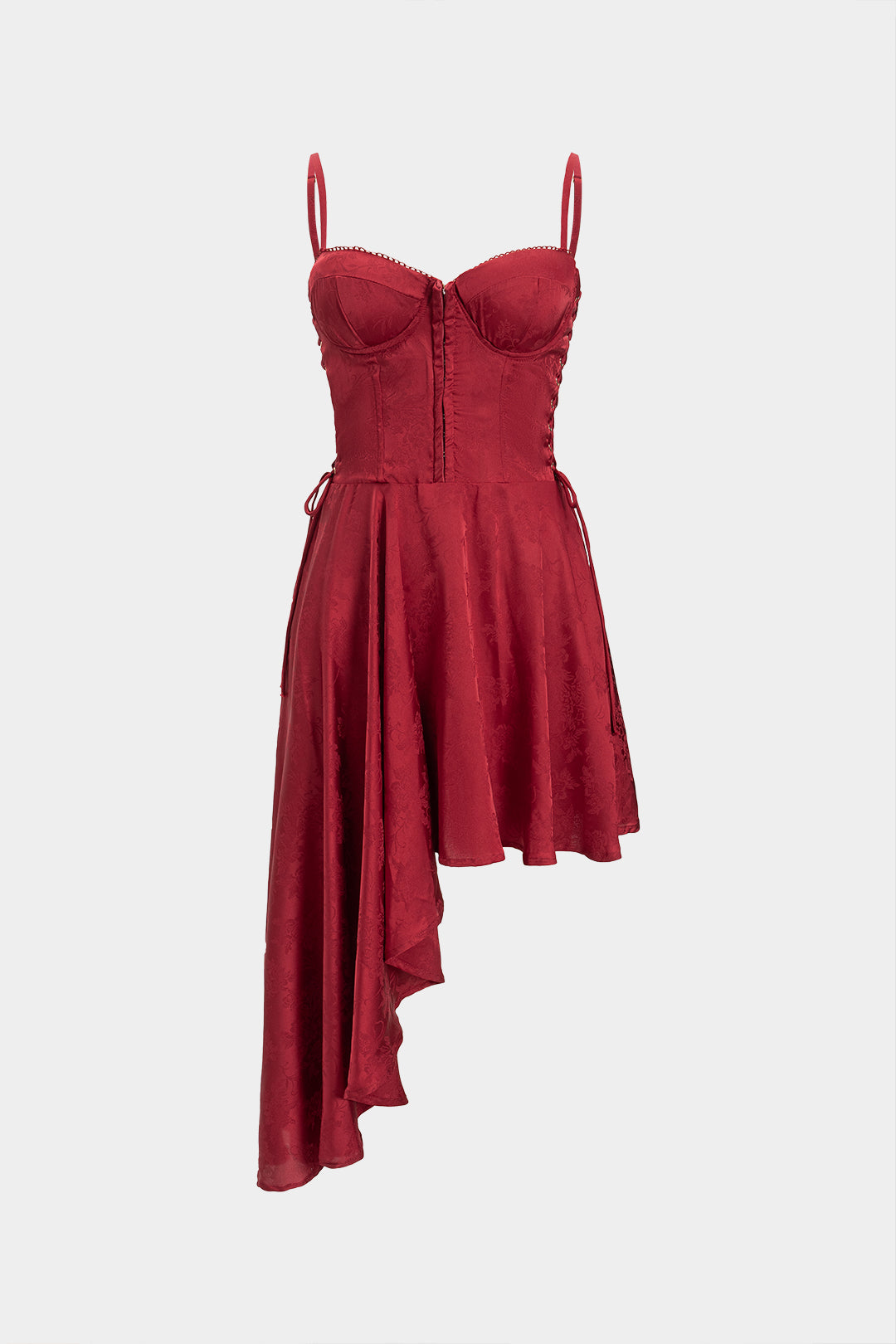 Asymmetrical Midi Dress with Straps and Jacquard Bustier