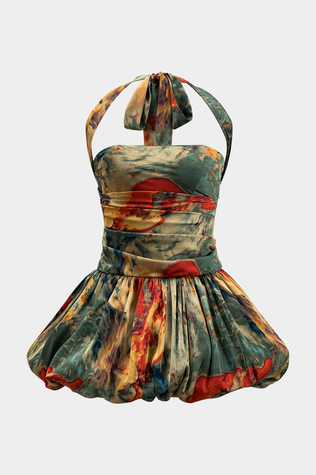 Natiné - Satin Print Mini Dress, Ruched Back, Zipper
