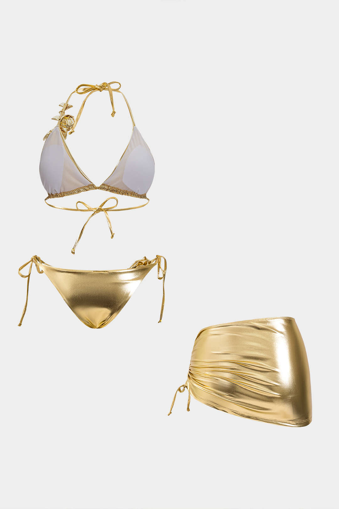 3D Kwiatowe Bikini z Regulowanym Zawiązaniem i Spódnicą