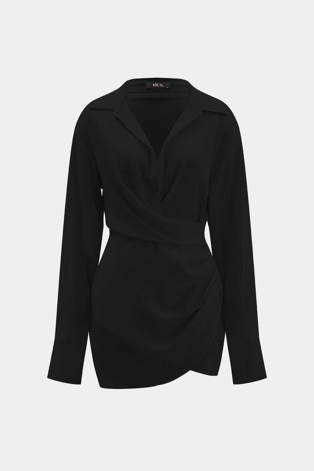 Elegant Mini Dress with Long Sleeves and Deep Neckline