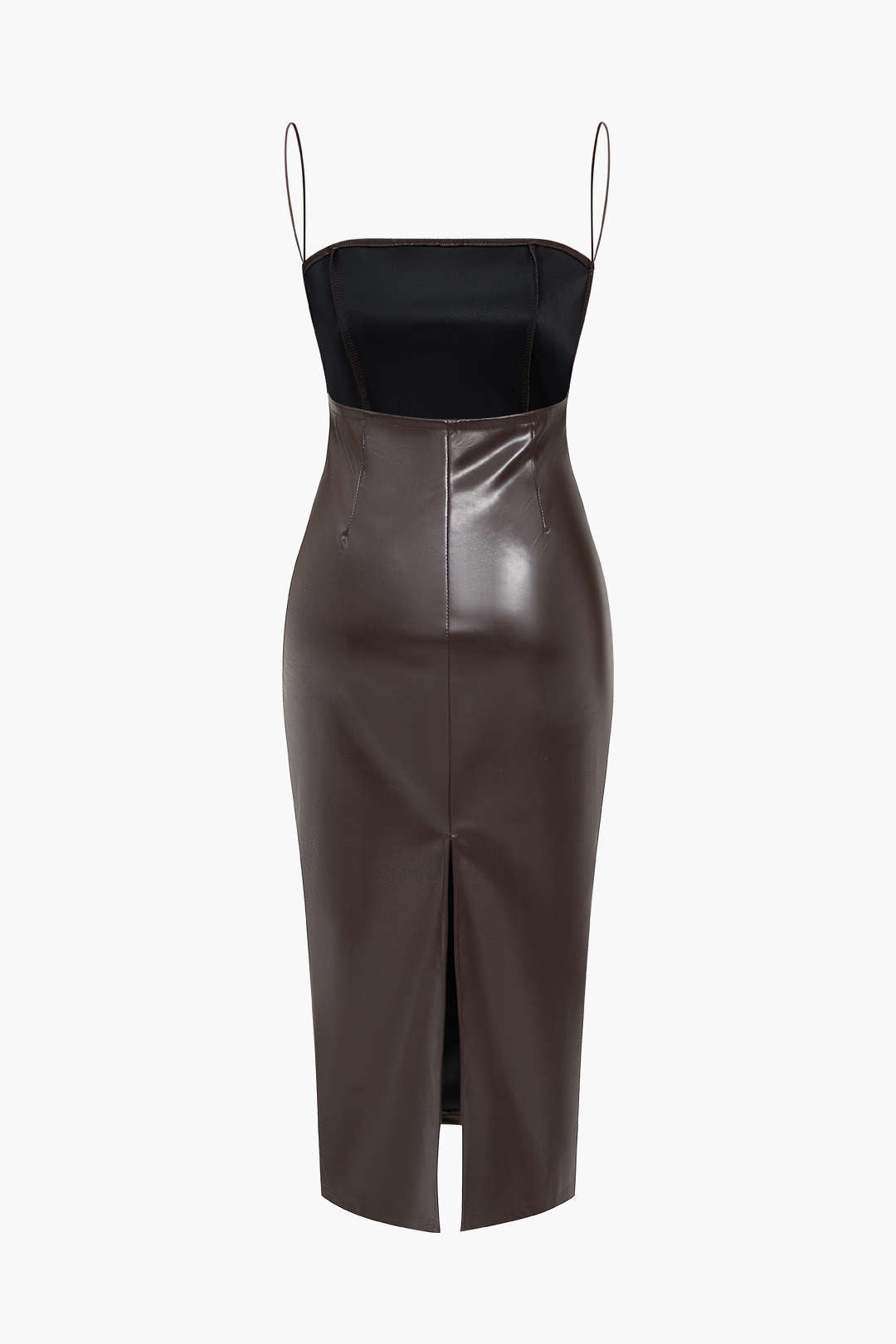 Midi dress in faux leather with a slit at the back