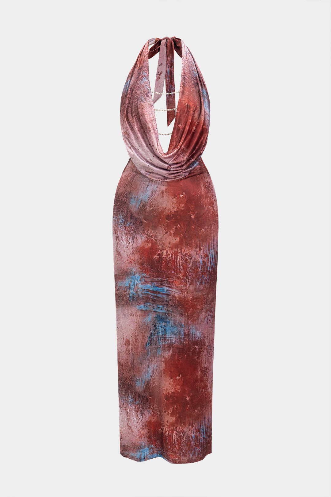 Natiné - Maxi Sukienka halter z tie-dye i łańcuchem