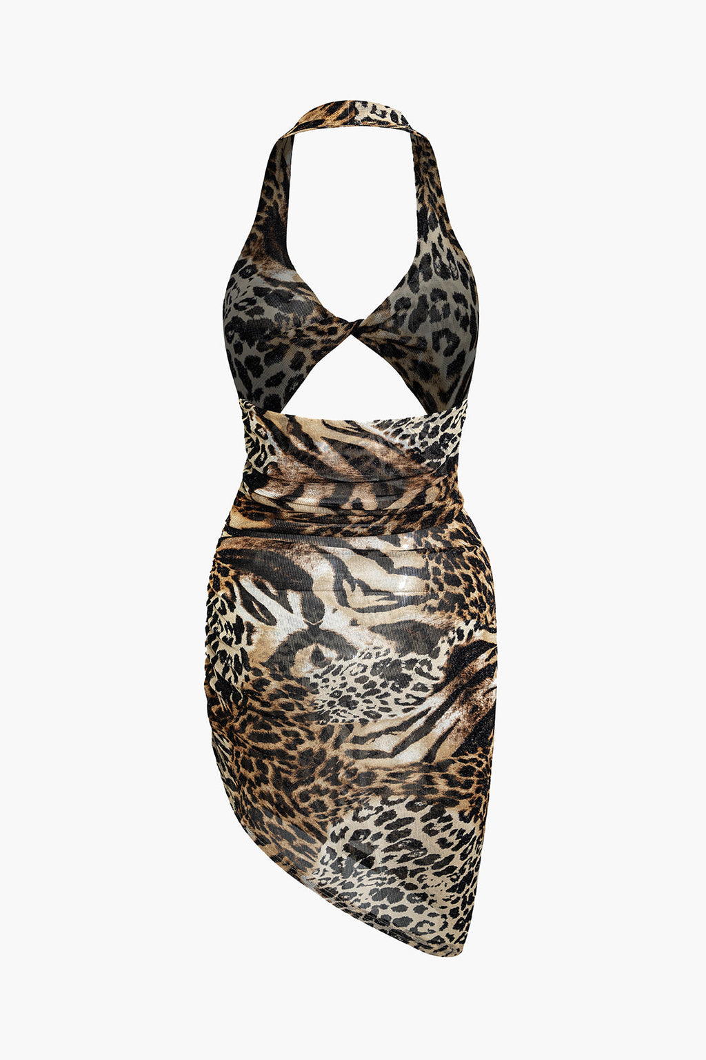 Midikleid mit String-Rücken im Leopardenmuster
