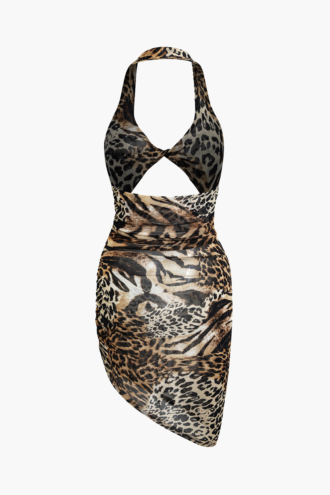 Natiné – Midi Sukienka Leopard z Dekoltem na Sznurek