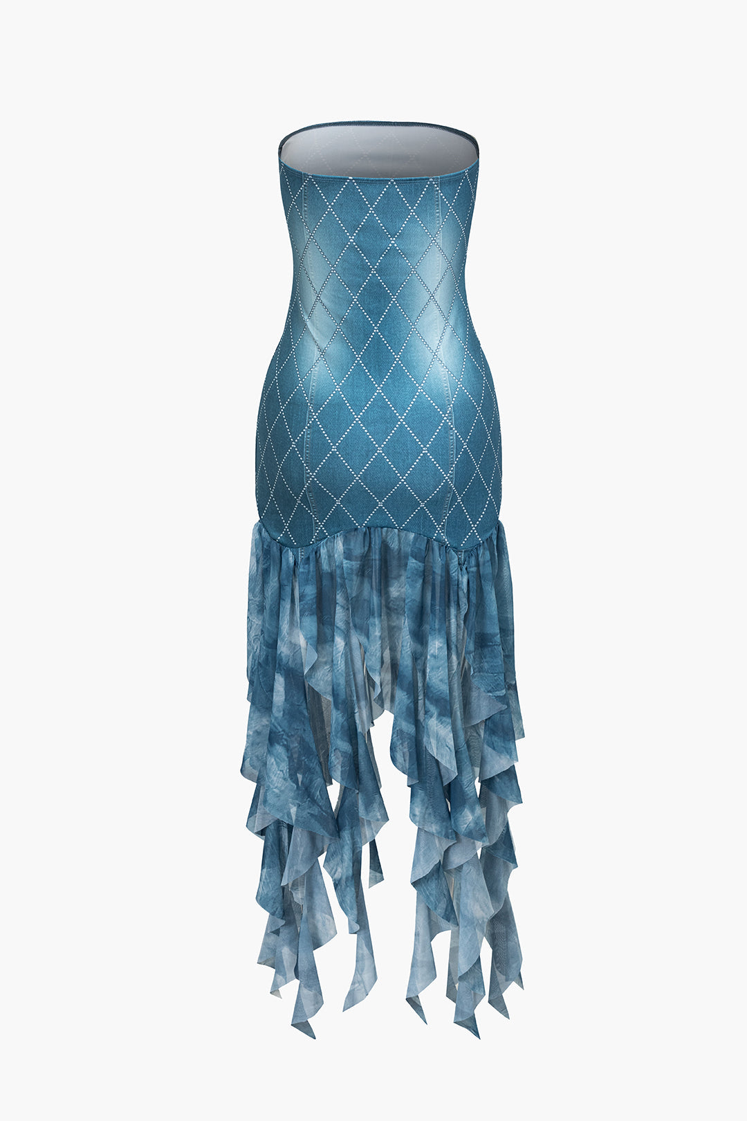 Natiné - Midi sukienka z falbaną i tie dye nadrukiem ozdobiona kryształkami