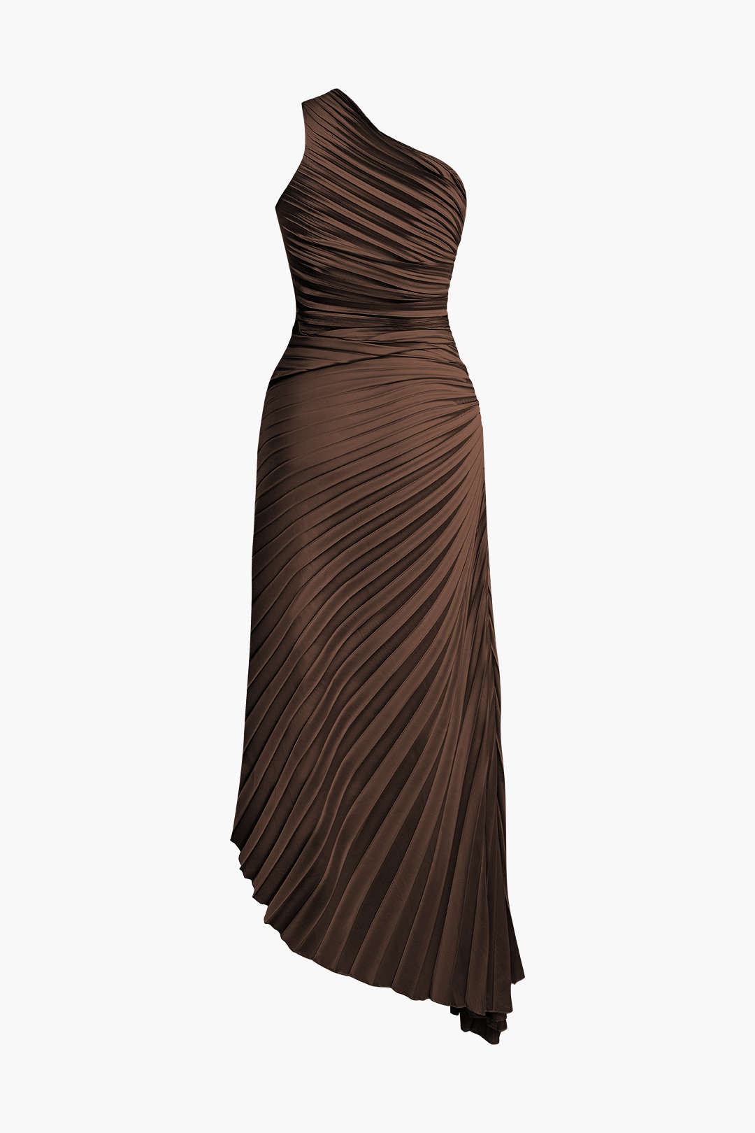 Asymmetrical One Shoulder Midi Pleat Dress