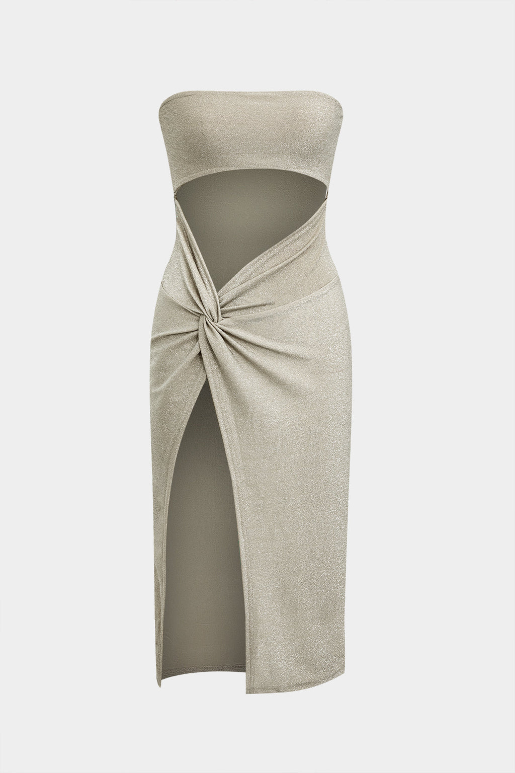 Asymmetrical Midi Dress with Sleeves, Cutout and Knot
