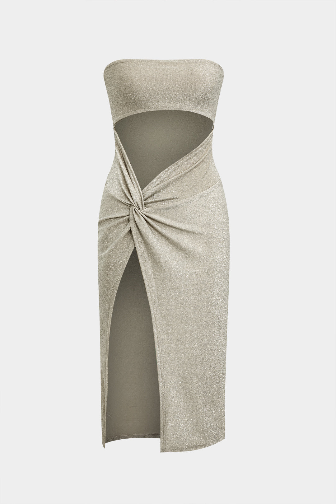 Asymmetrical Midi Dress with Sleeves, Cutout and Knot