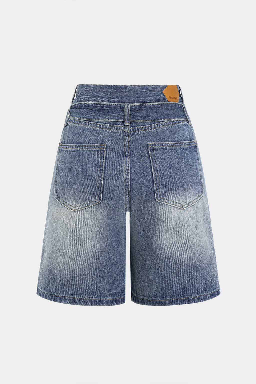 Asymmetric denim shorts with pockets
