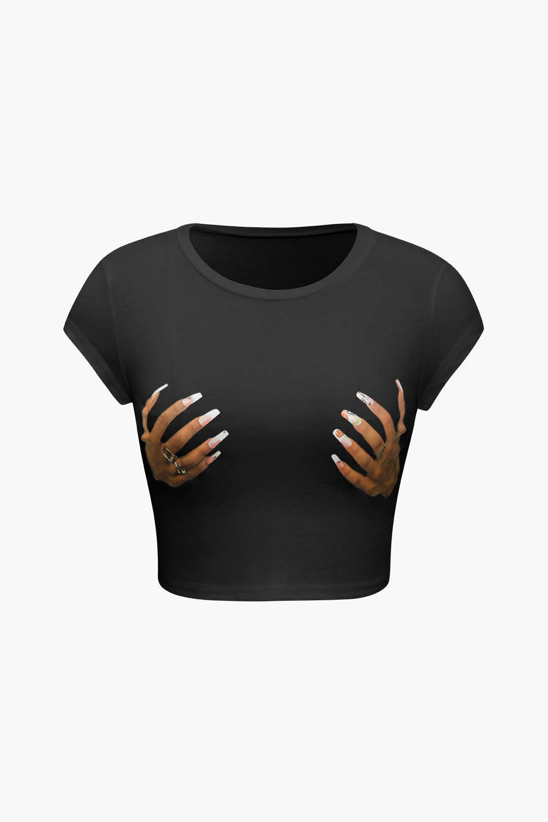 Crop Top z Okrągłym Dekoltem i Motywem Rąk