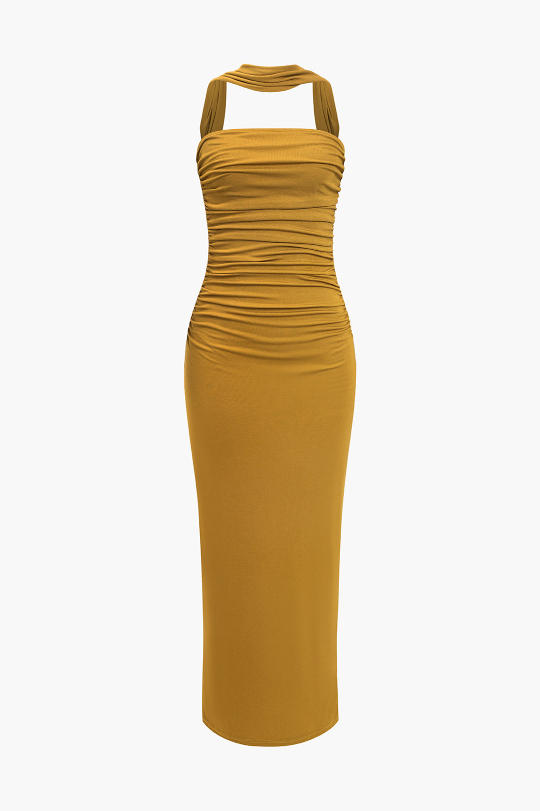 Cut-Out Halter Midi Dress in Solid Color