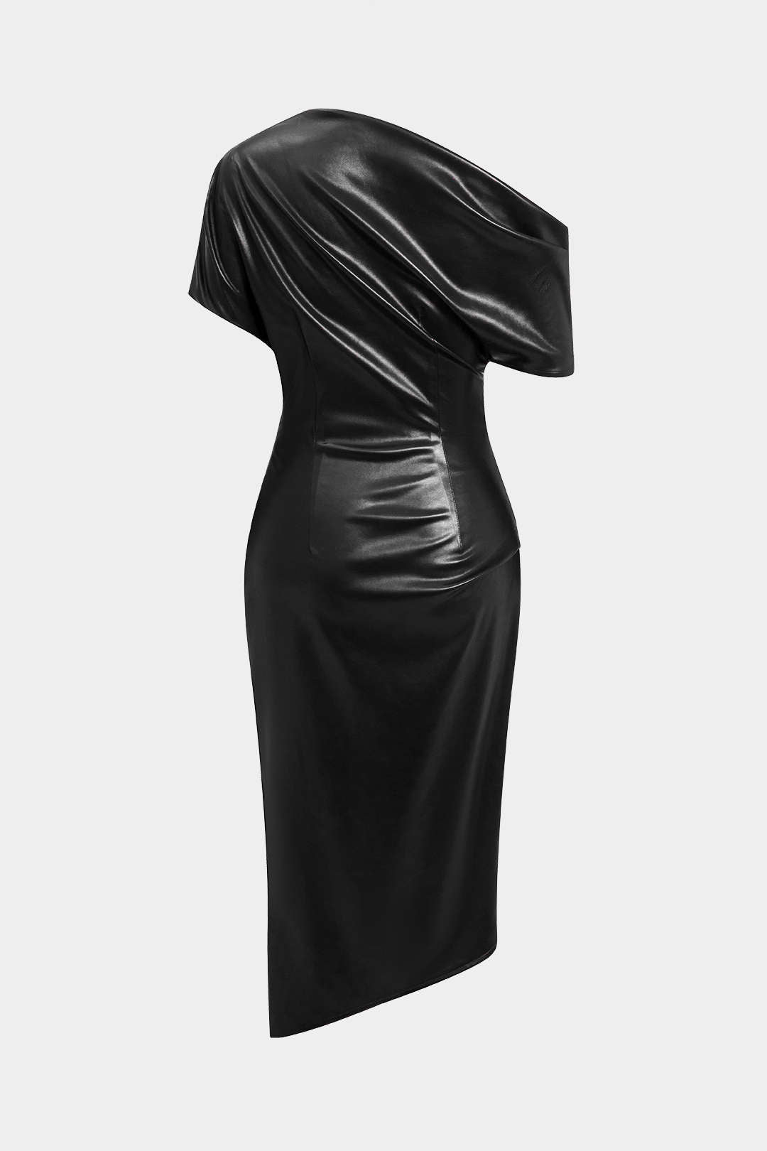 Asymmetric one-shoulder faux leather bodycon dress