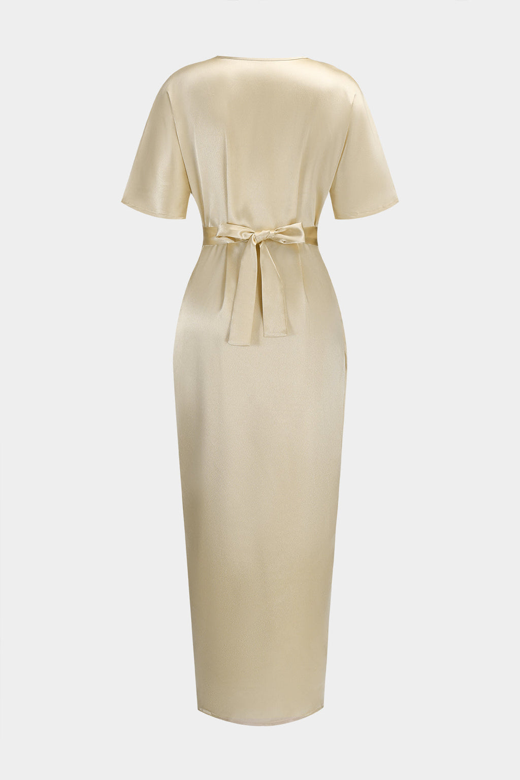 Satin-Midikleid mit V-Ausschnitt, Schlitz und kurzen Ärmeln