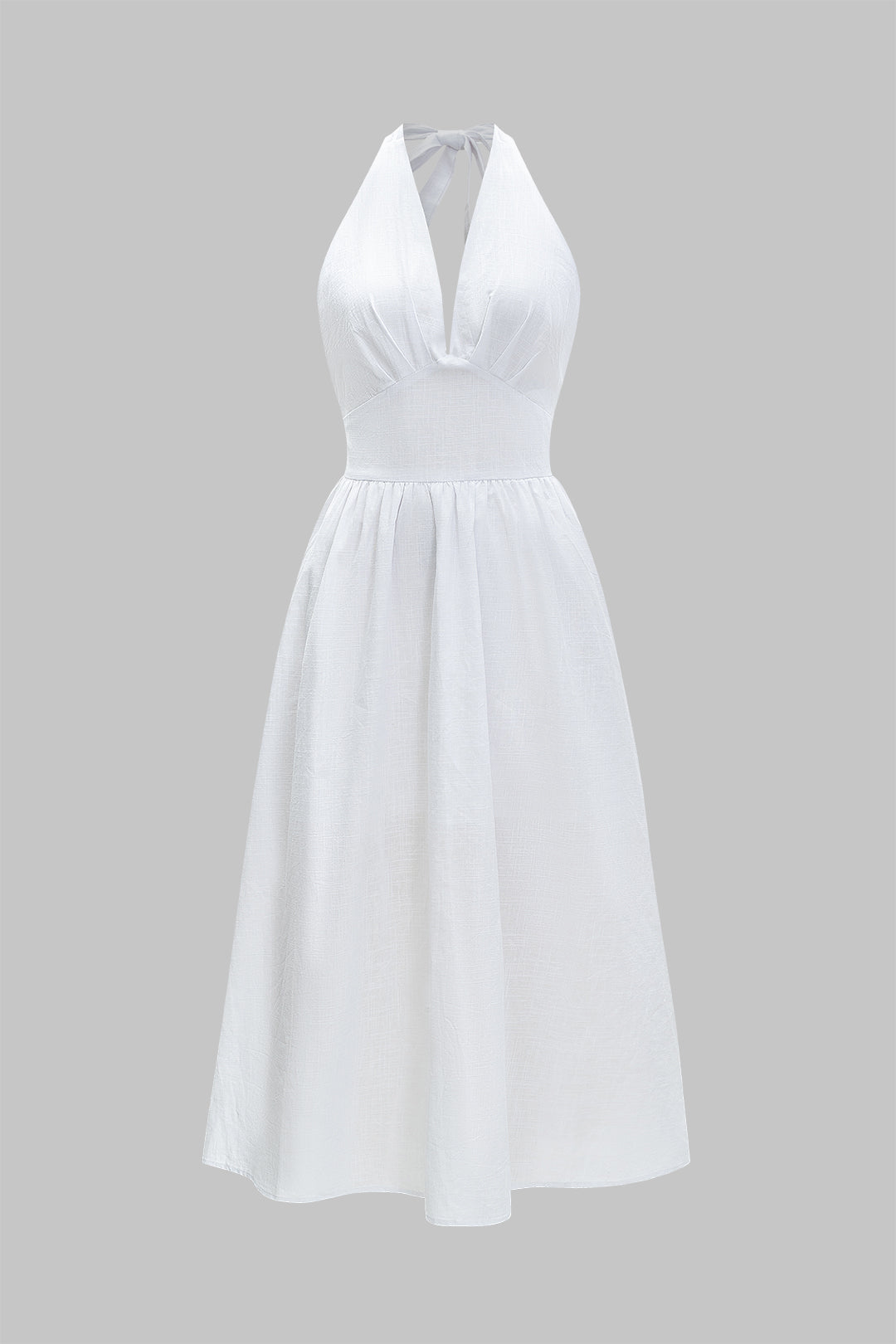 Maxi-Leinenkleid mit V-Ausschnitt, rückenfrei und ärmellos