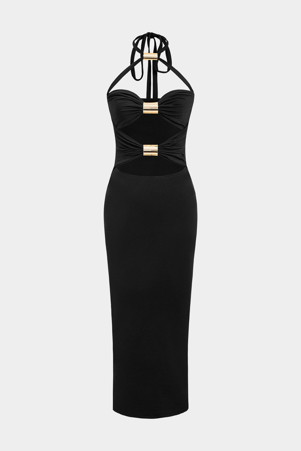 Natiné - Elegancka Metaliczna Maxi Sukienka Halter z Wycięciami