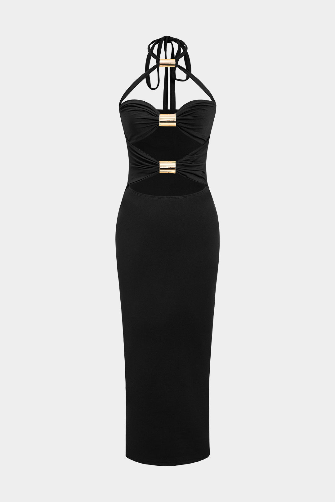 Elegantes Metallic Neckholder Maxikleid mit Cutouts