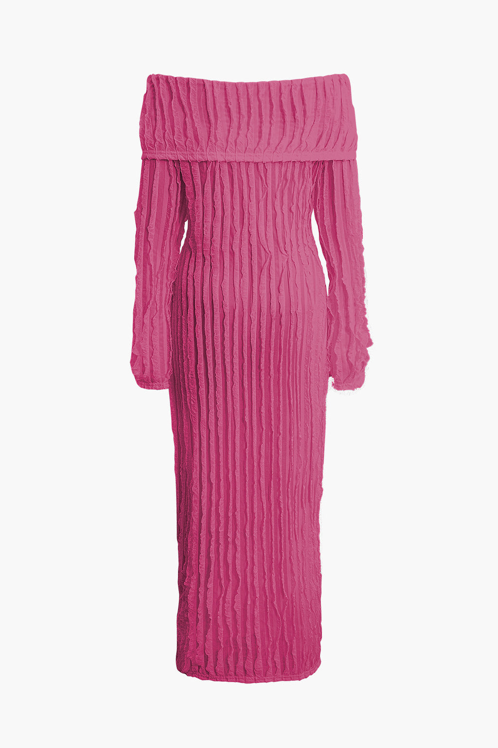 Natiné – Maxi Sukienka Off-Shoulder z Fakturą i Rozcięciem