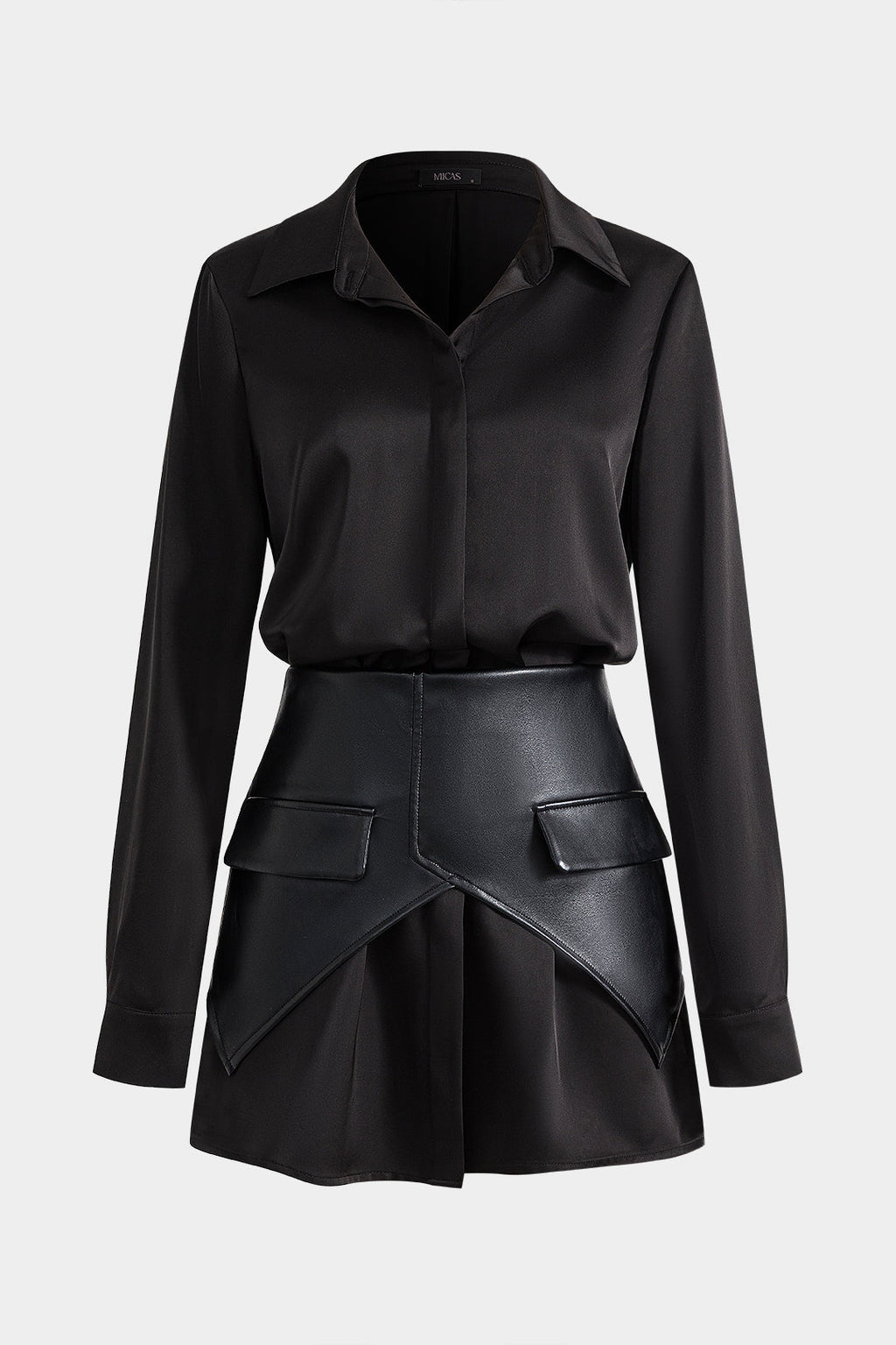 Natiné - Satin faux leather mini dress with pockets and zip