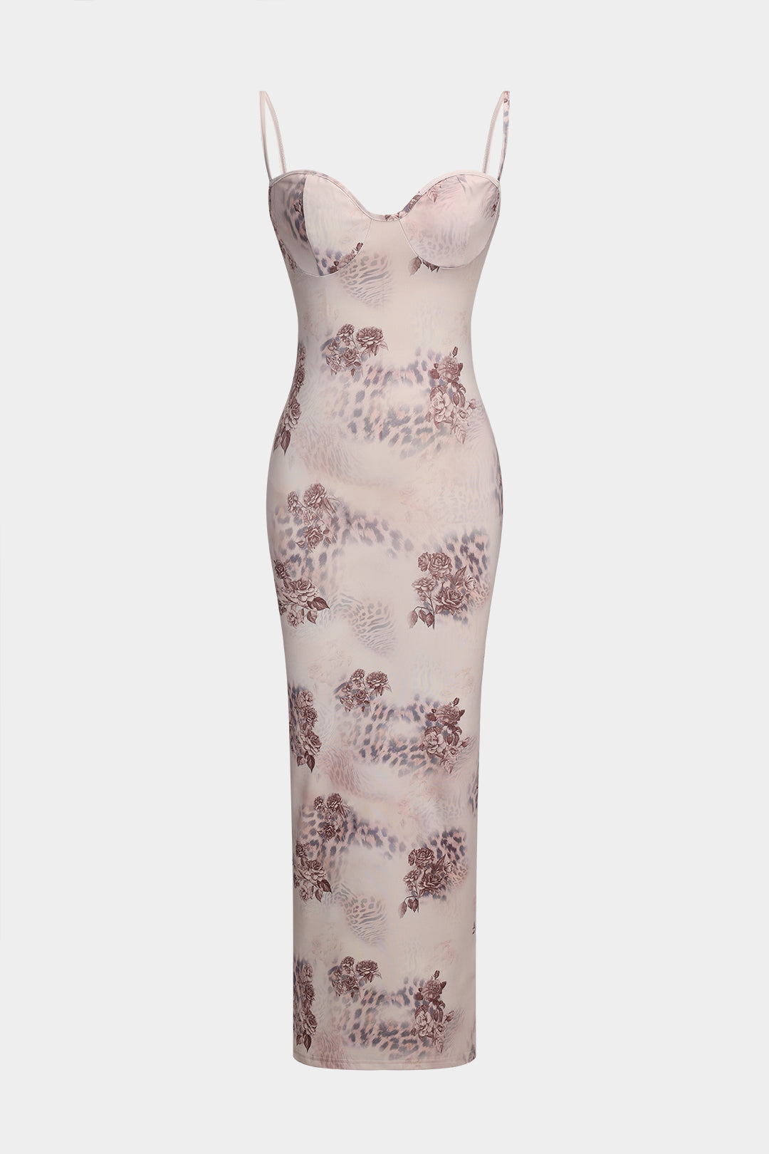 Natiné – Maxi Sukienka z Sercowym Dekoltem w Leopardzi Wzór