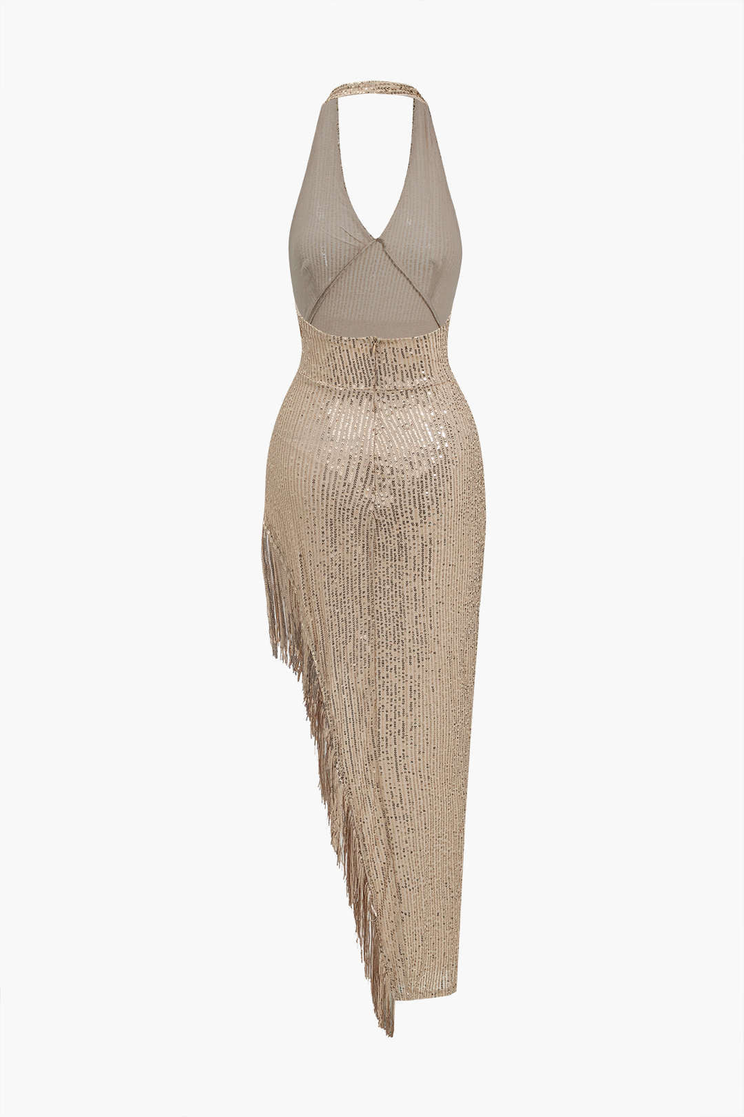 Midi Dress with Fringe and Sequins, Backless