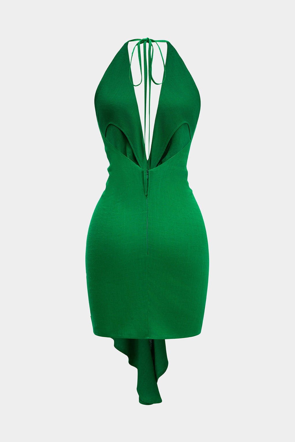 Linen V-Neck Halter Mini Dress with Tie Front and Ruched Back