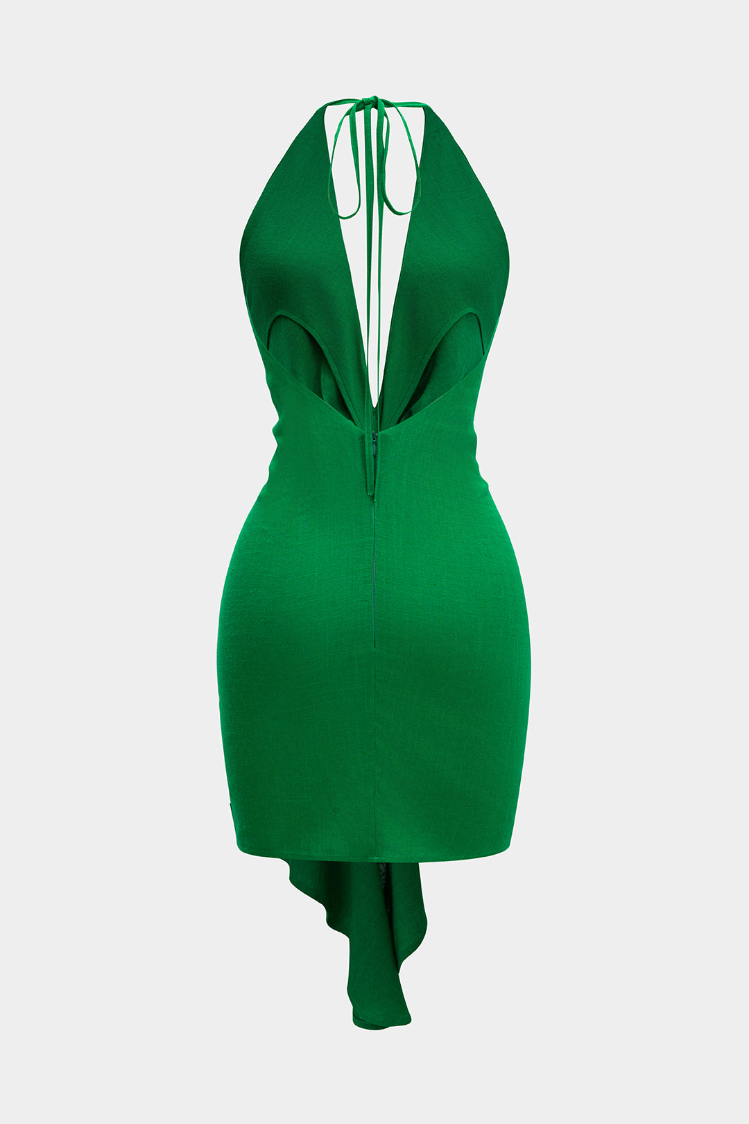 Linen V-Neck Halter Mini Dress with Tie Front and Ruched Back