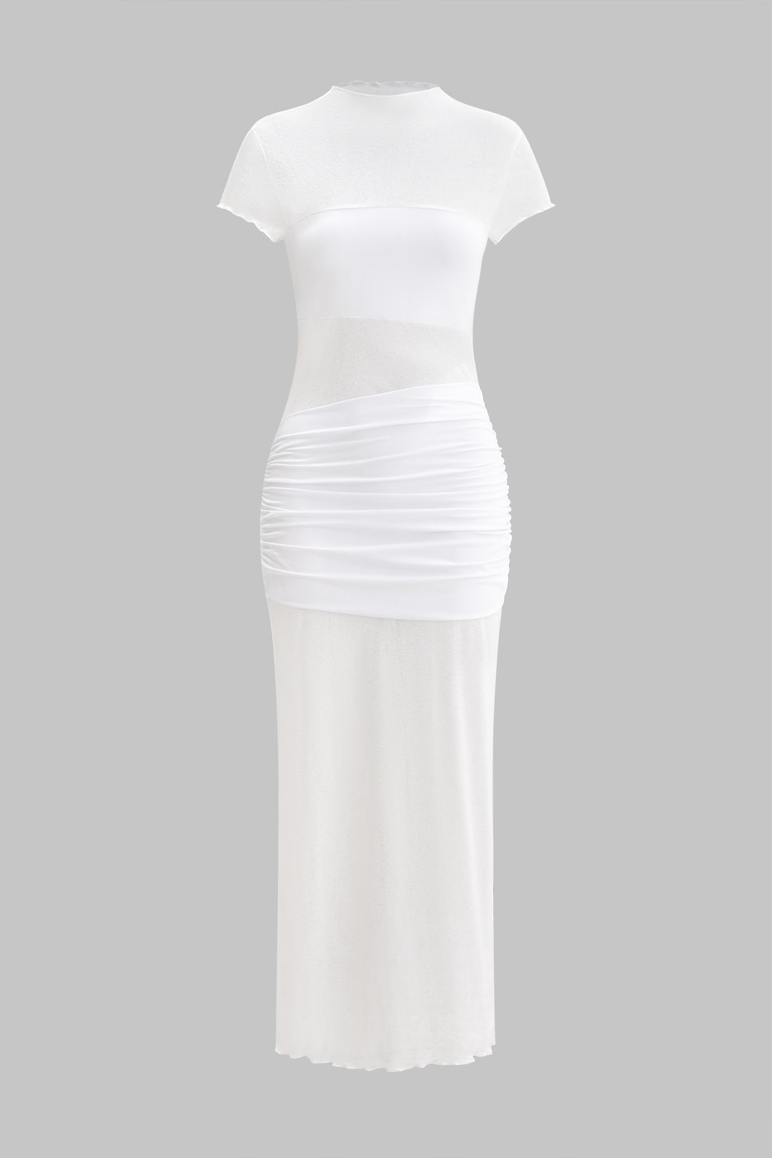 Chiffon-Maxikleid mit Schlitz und Raffungen, Kurzarm