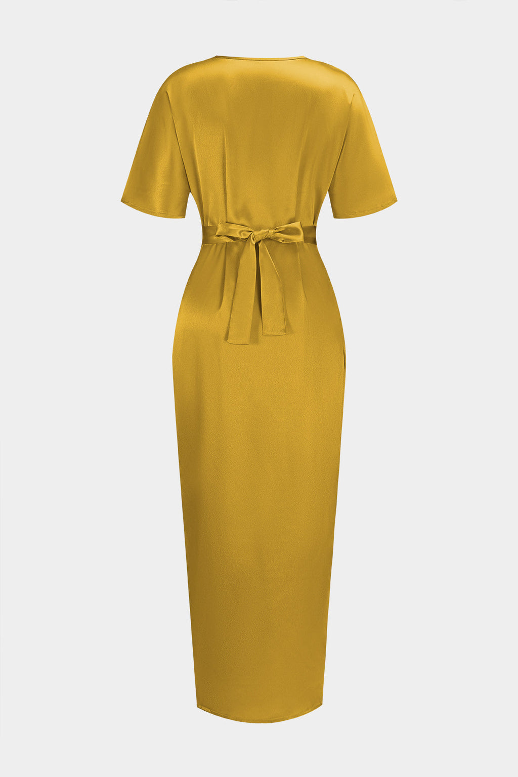 Satin-Midikleid mit V-Ausschnitt, Schlitz und kurzen Ärmeln