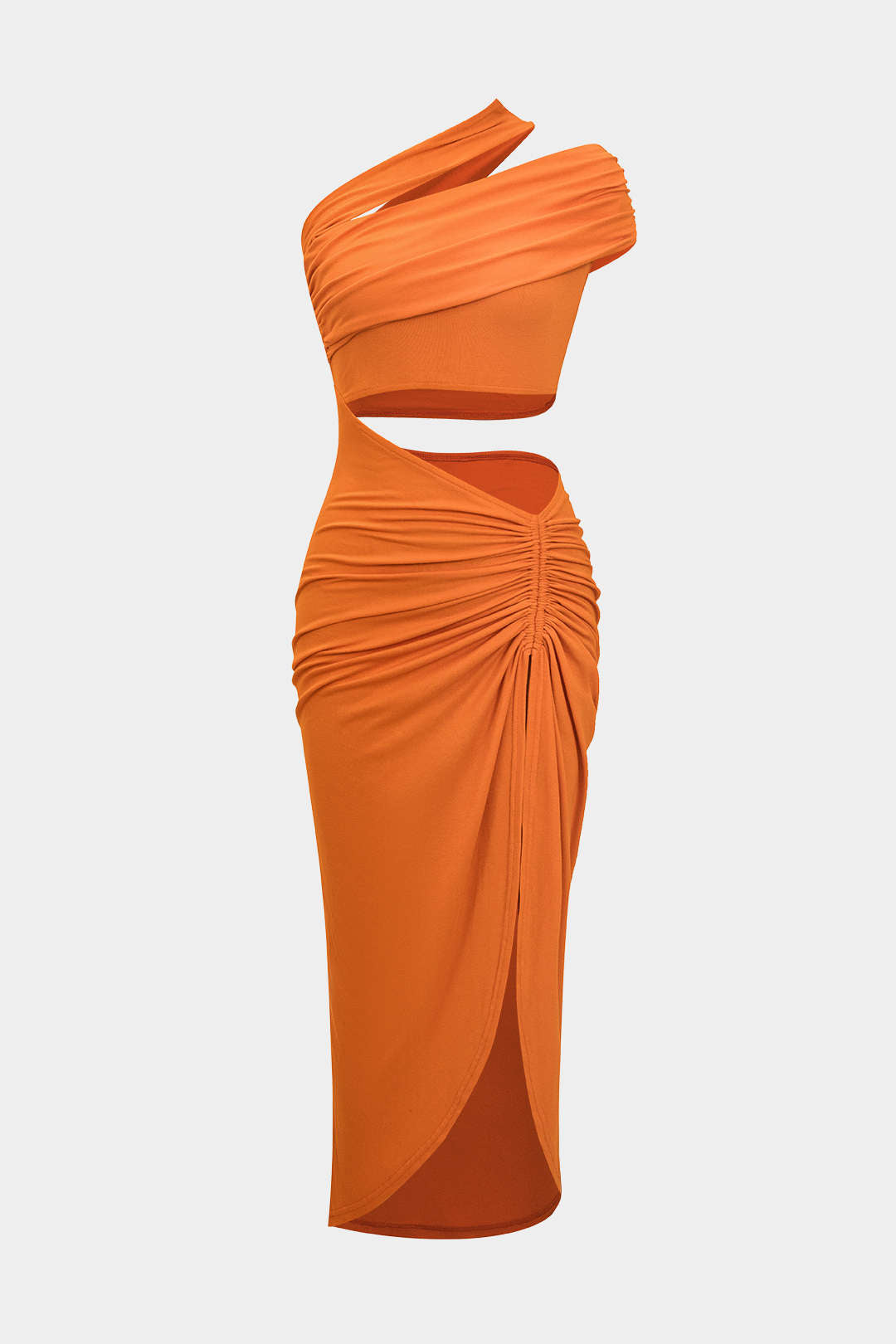 Midi Dress with Asymmetrical Cut and Ruching