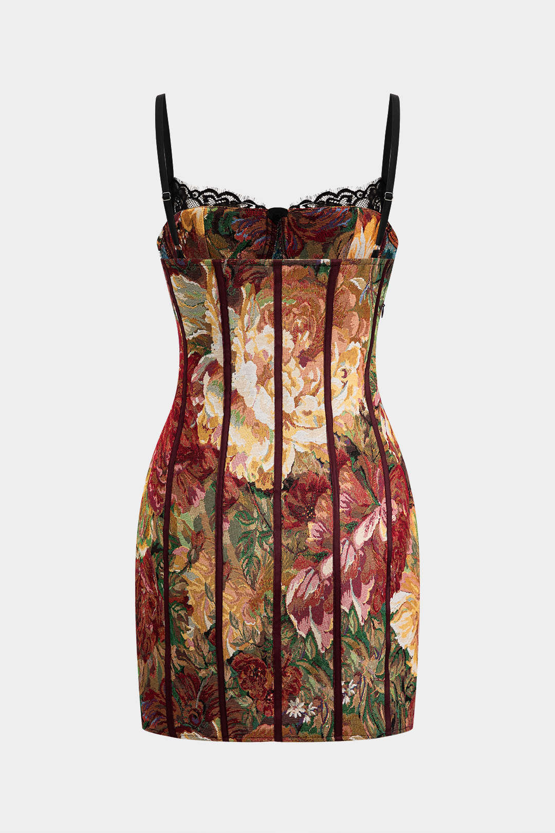 Floral Jacquard Patchwork Sleeveless Slip Bustier Mini Dress