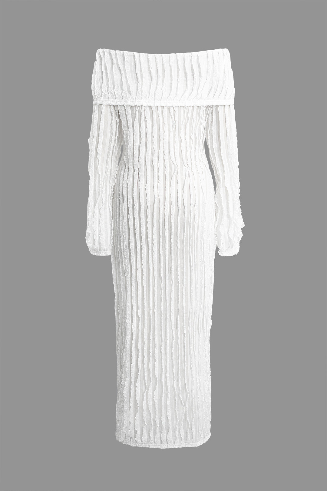 Natiné – Maxi Sukienka Off-Shoulder z Fakturą i Rozcięciem