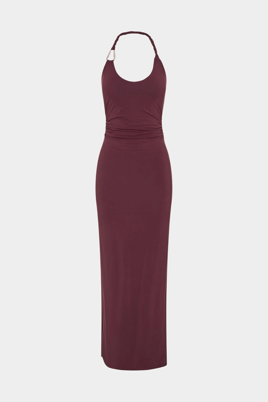 Maxikleid in Metallic-Optik mit Neckholder und Knoten
