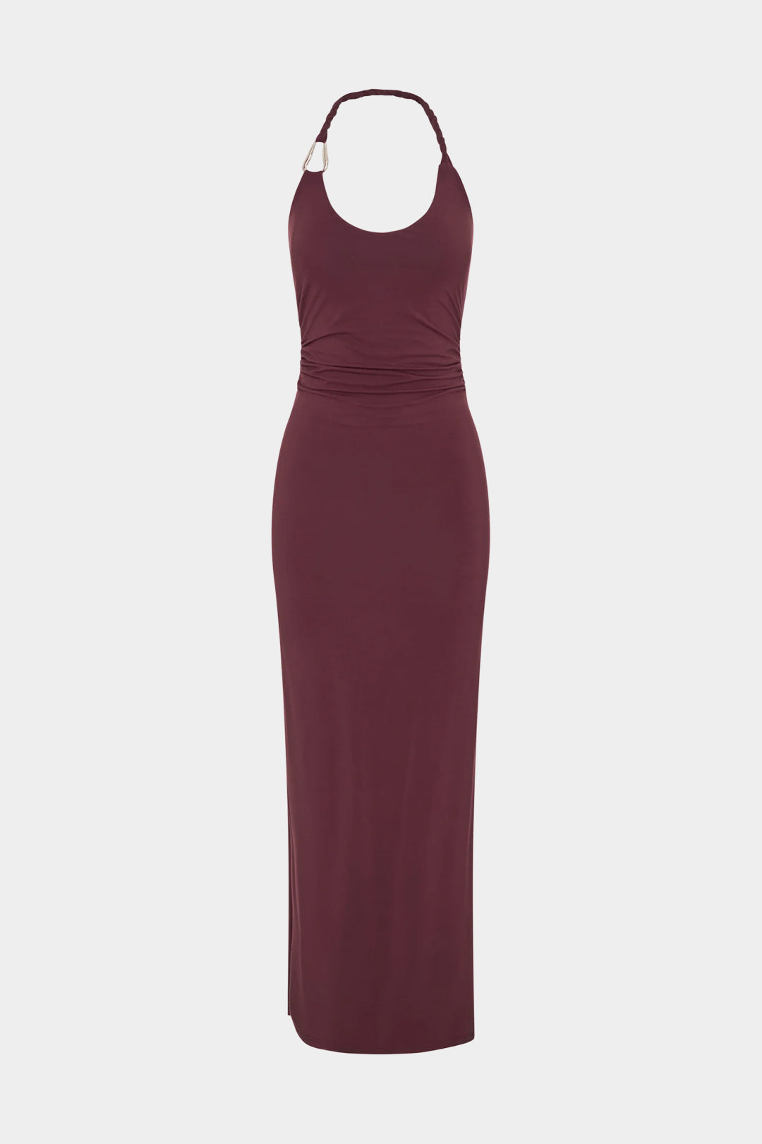 Maxikleid in Metallic-Optik mit Neckholder und Knoten