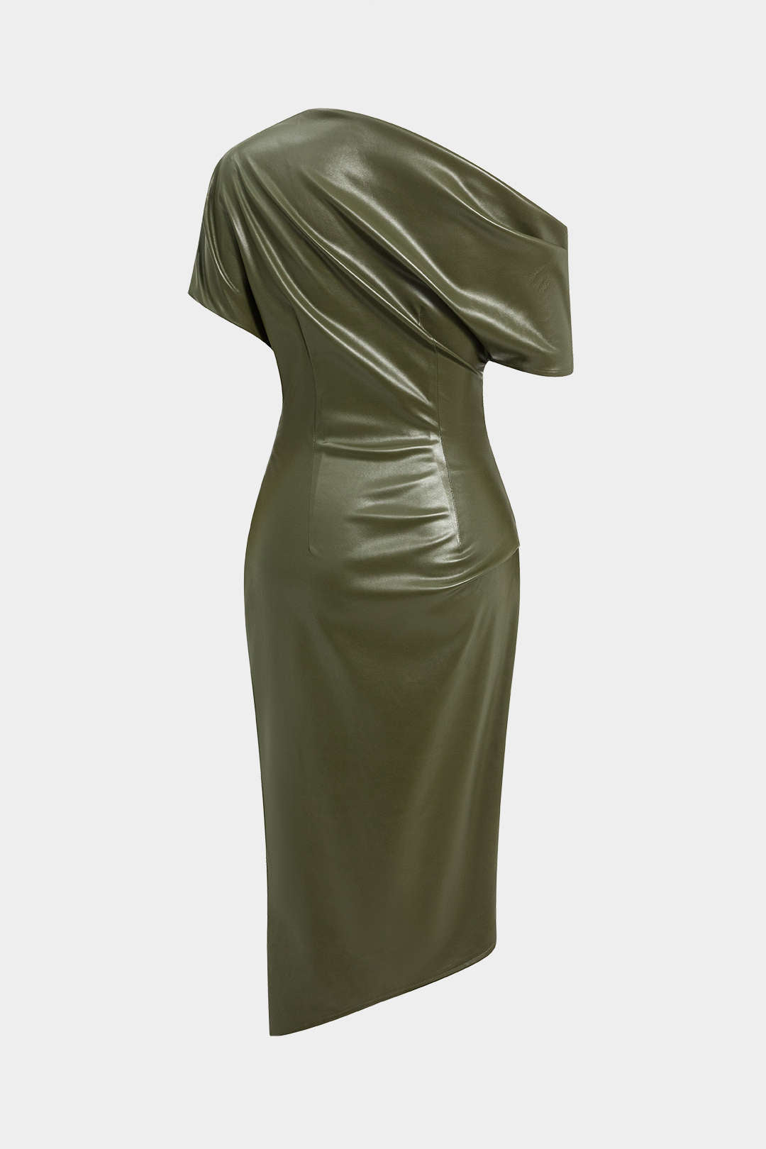 Asymmetric one-shoulder faux leather bodycon dress