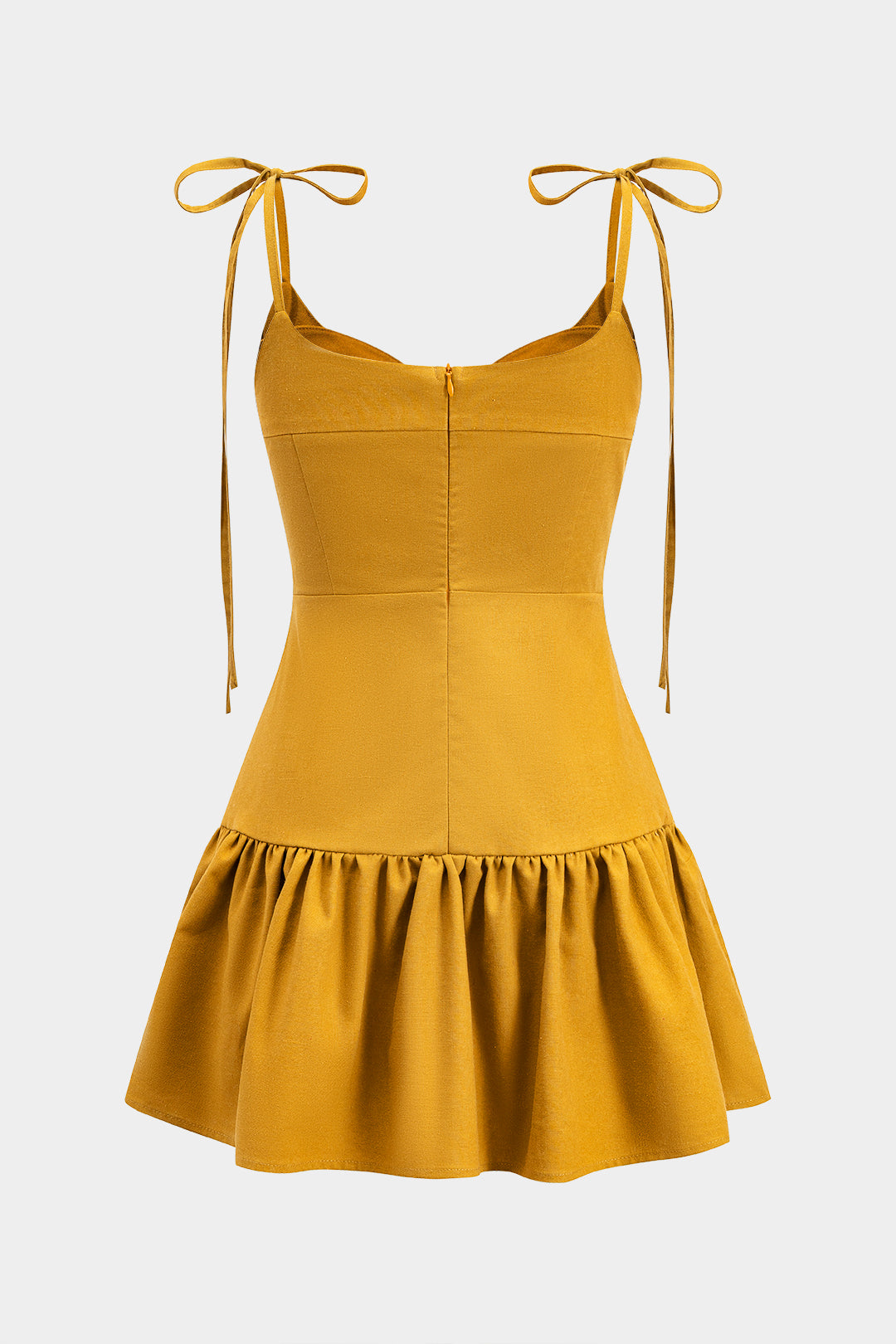 Sleeveless Mini Dress with Ruched Tie-Up Detail in Linen