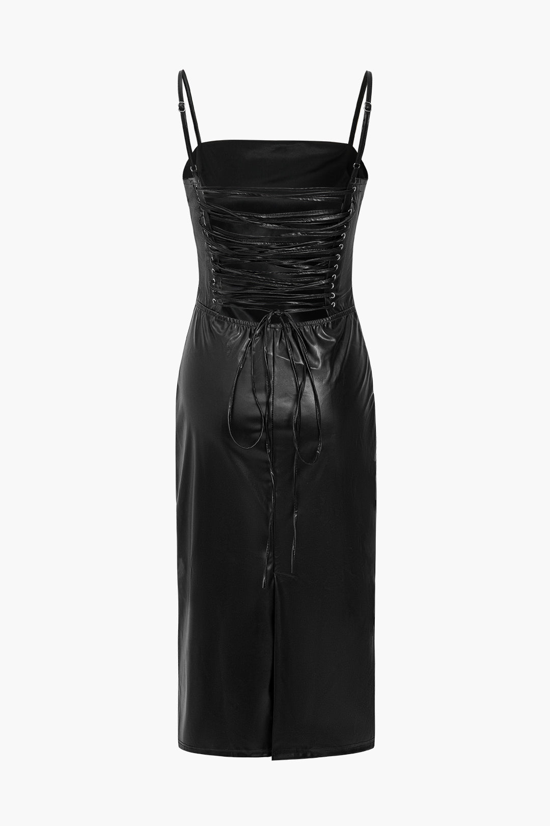 Natiné – Midi Sukienka z Faux Skóry z Wiązaniem